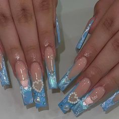 49878355050795 Blue Nails Hello Kitty, Nail Designs Sky Blue, Blue Hello Kitty Nails, Sky Blue Nails, Kitty Nails, Fake Nails Long, Girly Acrylic, Kitty Items, Nail Techniques