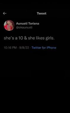 the tweet is being posted to someone on their phone, and it looks like she's 10 & she likes girls