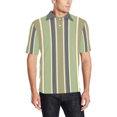 Vertical Striped Men Polo Shirt, 90s Vintage Stripe Short Sleeve Polo, Gift for Men - 12.35 Oz. Personalized and stylish. - 100% polyester, comfortable and breathable. - Short-sleeve polo shirt with point collar, leisure and classic design for men. - Design features side slits and three-button closure. - Sizes: S, M, L, XL, XXL. Please calculate your size from the measurement chart below. - Machine wash: cold(max 40℃ or 104℉); Non-chlorine; Iron with cover; Do not tumble dry; In the shade. Green Collared Polo Shirt With Button Closure, Retro Polo Shirt With Relaxed Fit, Retro Relaxed Fit Polo Shirt With Polo Collar, Retro Fitted Collared Polo Shirt, Fitted Retro Collared Polo Shirt, Retro Relaxed Fit Polo Shirt, Retro Green Short Sleeve Polo Shirt, Retro Summer Polo Shirt, Vintage Green Short Sleeve Polo Shirt