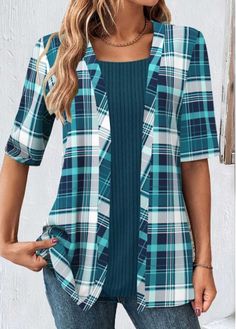 Sale
US Plaid Shirt Women, Korean Casual, Suit Fabric, Printed Jumpsuit, Blue T Shirt, Plaid Shorts, Peacock Blue, Blue T