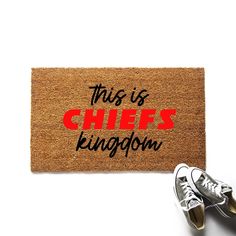 This is Chiefs Kingdom Kansas City Chiefs Doormat Front Porch Decorating Ideas, Chiefs Kingdom, Monogram Door Mat, Kansas City Chiefs Football, Football Decorations, Patio Inspiration, Chiefs Football, Funny Doormats, Kc Chiefs