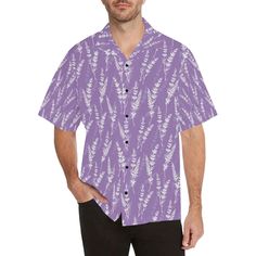 Lavender Pattern Print Design LV08 Men's Hawaiian Shirt Lavender Pattern, Flowers Purple, Lavender Flower, Cool Hawaiian Shirts, Fits With Shorts, Purple Pattern, Mens Hawaiian Shirts, Lavender Flowers, Stylish Shirts