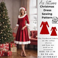 Christmas Dress, Mrs. Claus Dress Sewing Pattern, Round Neck Dress PDF Sewing Pattern, Woman Sewing Pattern, Dıy Christmas Dress  Available as an instant download (pdf) sewing pattern bundle with a range of size options, including plus sizes ⭐US Sizes: 2, 4, 6, 8, 10, 12, 14, 16, 18, 20, 22, 24, 26, 28, 30 ⭐Standard Sizes: XS, S, M, L, XL, 2XL, 3XL, 4XL ⭐These patterns are suitable for A4, A0, and US Letter size papers. ⭐Once your payment is processed, you will automatically receive download links for the pattern files. Please note that you can only download the files from a computer; they will not work on a phone or iPad. ⭐This is a digital product. You will receive zip files containing the patterns and sewing instructions. ⭐Due to the nature of digital downloads, no refund, return, or ex Christmas Party Dress Pattern, Christmas Dress Sewing Pattern, Holiday Dress Sewing Pattern, Santa Dress Women, Mrs Claus Dress Sewing Pattern, Vampires Wife Dress Sewing Pattern, Mrs Claus Dress, Mrs Claus Outfit, Plus Size Christmas Dresses