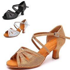 Category:Salsa Shoes,Latin Shoes,Dance Shoes; Upper Materials:Satin; Embellishment:Buckle; Lining Material:Synthetic; Heel Type:Cuban Heel; Actual Heel Height:1.97; Gender:Women's; Size Suggestion:standard size, select your usual size; Toe Shape:Open Toe; Style:Professional,Heel,Softer Insole; Heel Height(inch):1 - 2; Outsole Materials:Suede; Occasion:Practice,Training,Performance; Age Group:Adults'; Closure Type:Buckle; Customized Shoes:Customizable; Production mode:Self-produce; 2023 Trends:Ba Professional Heels, Salsa Dance Shoes, Shoes For Ladies, Samba Shoes, Salsa Shoes, Latin Shoes, Dance Heels, Ballroom Dance Shoes, Latin Dance Shoes