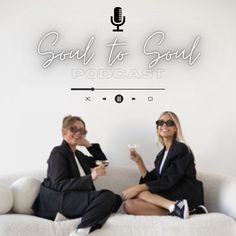 two people sitting on a couch in front of a white wall with the words soul to soul