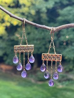 Amethyst Ethnic Earrings – Willow West Jewelry Earring Frame, Bar Earring, Back Necklace, Ethnic Earrings, Elephant Charm, Bar Earrings, Gold Brass, Ethnic Style, Style Earrings