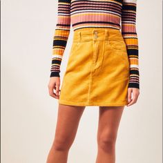 Bought Last Year From Pacsun And Never Worn. So Comfy And Cute With Pockets In The Front And Back! Size 27/Small Yellow Mini Skirt With Pockets, Casual Mustard Skirt, Trendy High Waist Yellow Skirt, Trendy High-waist Yellow Skirt, Corduroy Mini Bottoms For Spring, Trendy Corduroy Skirt For Spring, Yellow Cotton Mini Bottoms, Casual Yellow Mini Skirt For Fall, Casual Yellow Skirt For Fall