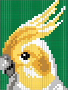 a yellow and white bird with black dots on it's face is depicted in this pixellated pattern