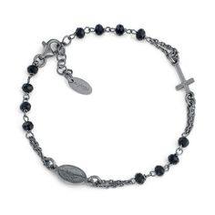 Dark Rhodium-Plated Silver Rosary Bracelet w/ Black Crystals - Guadalupe Gifts Dark Silver Jewelry, Wire Wrapping Beads, Feminine Bracelet, Silver Rosary, Crystals Black, Black Bedroom, Tough Girl, Rosary Bracelet, Dark Feminine