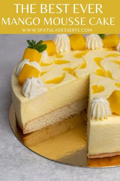 Best ever Mango mousse cake Mango Yogurt Cake, Mango Moose Cake, Mango Mousse Cheesecake, Refreshing Cake Recipes, Mango Custard Cake, Mango Mouse Cakes, Light Cakes For Summer, Mango Mousse Cake Recipe, Mango Sponge Cake