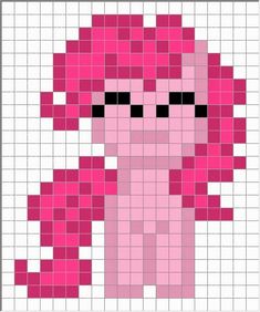 a pink pixellated pony with black eyes