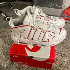 Good Condition The Bottom Is Naturally A Bit Discolored As They Have Been Used, But Everything Else Looks Nearly New Nike Air More Uptempo, Nike Air More, Shoes Nike Air, Shoes Nike, Nike Men, Nike Shoes, Nike Air, Athletic Shoes, Red And White