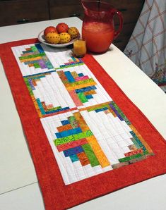 Citrus and Berry Table Runner Pineapple Quilt, Log Cabin Quilt Pattern, Table Runner Size, Quilted Table Runners Patterns, Circle Quilts, Placemats Patterns, Quilted Table Toppers, Log Cabin Quilts, Log Cabin Quilt