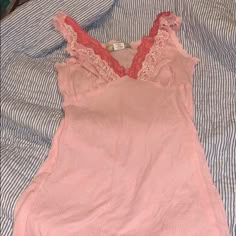 Perfect For Valentine’s Day! Gorgeous Two-Toned Lace Trim Pink Lounge Tank. Waffle Material, Meant For Lounging/Sleeping, Semi- Sheer, But I Could See This Totally Being Dressed Up And Worn Outside If Paired With The Right Accessories. Polyester/Rayon Blend. Size Large. Never Worn But Tags Were Taken Off. No Lowballing, Please. Flowy Shirts, Pink Lounge, Mcbling Fashion, Roblox Clothing, Vintage Cami, 2000s Clothes, Wardrobe Pieces, Old Fashion Dresses, 2000s Fashion Outfits