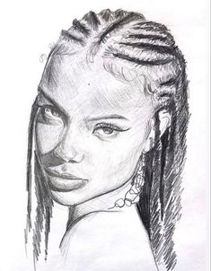 a drawing of a woman with braids on her hair