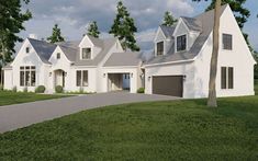 this is an artist's rendering of a house in the country side with two garages