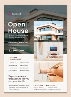 an open house flyer is shown in this image