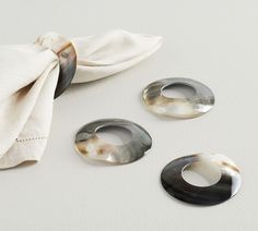 Mother of Pearl Napkin Rings - Set of 4 | Pottery Barn Fall Tablescape Ideas, Pearl Napkin Rings, Pottery Barn Dining, Floral Drink, Napkins Rings, Fancy Table, Metal Napkin Rings, Tablescape Ideas, Holiday Table Settings