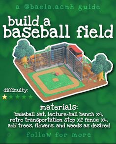 an advertisement for a baseball field with trees and grass in the background that says build a baseball field