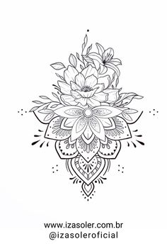 a black and white drawing of flowers on a white background