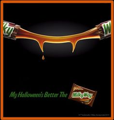 an advertisement for milk caramel candy with the words, my halloween's better the milky way