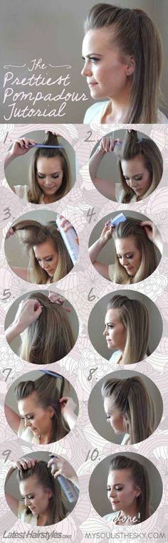 The Easiest, Prettiest Pompadour | 23 Five-Minute Hairstyles For Busy Mornings Five Minute Hairstyles, Different Hair Styles, 5 Minute Hairstyles, Fishtail Braid, Different Hair, Hairstyles For School, Bad Hair, Great Hair, Hair Dos