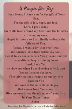 a prayer for joy with the words dear jesus, i thank you for the gift of your life