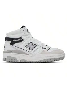 New Balance 
White & Black 650 Sneakers 
Handcrafted high-top paneled buffed leather and mesh sneakers in white and black. Perforated detailing throughout. 
. Lace-up closure 
. Logo patch at padded tongue 
. Padded collar 
. Logo appliqué at sides 
. Logo printed at sides and heel counter 
. Mesh lining 
. Treaded rubber sole 
Supplier color: White/Black 
Upper: leather, textile. Sole: rubber. 
Made in Viet Nam. 
232402F127004 
White & Black 650 Sneakers default         Sports & Outdoor Shoes, White Streetwear Basketball Shoes, White High-top Skate Shoes With Logo Patch, White Basketball Shoes With Contrast Sole For Streetwear, Sporty High-top Custom Sneakers With Logo Patch, High-top Skate Shoes With Logo Patch, Sporty Basketball Shoes With Logo Patch, White High-top Sneakers With Logo Patch, White Urban Basketball Shoes With Contrast Sole, Urban White Basketball Shoes With Contrast Sole