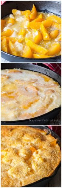 three different views of food cooking in pans