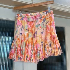 Never Worn Vici Mini Flowy Skirt With Tie Skirts Floral, Handkerchief Hem, Chiffon Skirt, Flowy Skirt, Orange Pink, Pink Orange, Color Orange, Floral Skirt, Pink And Orange