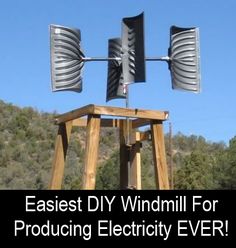 an image of a wind mill for producing electricity every day with text overlay that reads, easier diy windmill for producing electricity every day