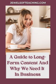 a woman sitting in front of a laptop computer with the words, a guide to long form