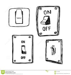 three electrical switches and one on off sign stock photo - image 349784