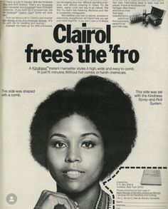 an advertisement for the new hair product called clairol, frees the fro