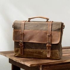 Mens Messenger Bag Waterproof Canvas Leather Computer Laptop Bag 15.6 Waterproof Crossbody Bag, Business Bag, Men Vintage, Leather Briefcase