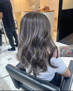 Ashy Grey Highlights, Black With Ash Highlights, Ash Brown Hair With Balayage, Black With Ashy Highlights, Ash Grey Highlights On Brown Hair, Hair Light Ash Grey, Ash Brown Silver Highlights, Ash Gray Hair Color Highlights, Ash Blonde Highlights On Dark Hair Curls