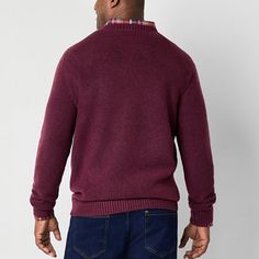 Every cold-weather wardrobe needs stylish essentials like this St .John's Bay men's big and tall sweater. Cut in a classic-fit, it's made from a soft recycled cotton-knit with a bit of stretch, this pullover has a crew neckline and long cuffed sleeves. Wear it with jeans or pants.Closure Type: Pullover HeadFit: Classic FitNeckline: Crew NeckSleeve Length: Long SleeveFiber Content: 45% Polyester, 30% Recycled Polyester, 23% Acrylic, 2% SpandexFabric Description: KnitCare: Machine WashCountry of … Casual Red Crew Neck Sweater, Cozy Red Crew Neck Sweater, Red Solid Color Crew Neck Sweater, Red Cable Knit Crew Neck Sweater, Tall Sweater, Mens Pullover Sweater Red, Large Sweaters, Long Sleeve Pullover Sweater, Mens Crew Neck