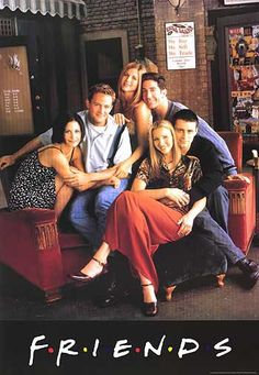 friends movie poster with four people sitting on a couch