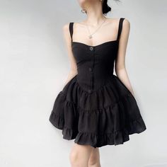 Questions? Leave On The Comment Below! Black A-line Mini Dress For Day Out, Black Mini Dress With Buttons, Trendy Black A-line Mini Dress, Casual Black A-line Mini Dress, Trendy Black Ruffled Dress, Trendy Black Dress With Ruffles, Black Cotton Dress For A Day Out, Trendy Black Mini Dress With Buttons, Black Cotton Mini Dress For Spring