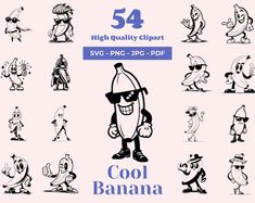 an image of cool banana characters for the cartoon character game, high quality clipart