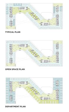 two plans for an open space plan, one with stairs and the other with seating areas