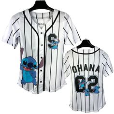 Dive into the tropical world of Lilo and Stitch with our Disney Ladies Baseball Jersey Shirt! This charming white and black shirt features playful prints, capturing the essence of the beloved characters. With a comfortable fit and a button-down style, it's perfect for casual outings for women. Embrace the magic of Disney with this shirt, combining style and nostalgia. Let Lilo and Stitch accompany you on your everyday adventures!•Officially licensed•100% polyester construction•Relaxed fit button Themed White Summer Tops, White Themed Summer Tops, White Disney Tops For Summer, Themed White Tops With Character Print, Middle School Outfits, Baseball Jersey Shirt, Jersey Outfit, Everyday Adventures, Disney Lilo