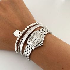 Silver Bracelet Stack, Silver Jewlery, Silver Watches Women, Tiffany Bracelets, Cartier Panthere, Wrist Jewelry, Dope Jewelry