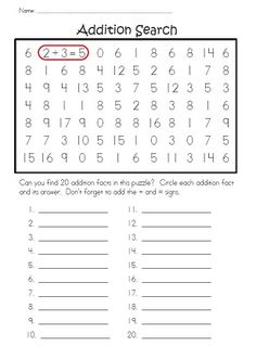 the addition search is shown in this worksheet