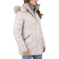 You're sure to love the style and warmth that come with this women's detachable faux-fur hooded short quilted puffer coat from Nine West.Click on this WOMEN'S GUIDE to find the perfect fit and more! You're sure to love the style and warmth that come with this women's detachable faux-fur hooded short quilted puffer coat from Nine West. Click on this WOMEN'S GUIDE to find the perfect fit and more! FEATURES Removable hood with removable faux-fur trim Warm rib knit collar detail Full zipper front closure & hidden snaps create extra protection from the cold Long sleeves 2 front pockets Diagonal quilted design gives waistline a smaller illusion Fully lined HeavyweightFIT & SIZING 30-in. length from shoulder to hem Designed to hit above the kneesFABRIC & CARE Polyester Lining: polyester Trim: acr Fitted Faux Fur Outerwear With Detachable Hood, Fitted Parka With Faux Fur Trim For Cold Weather, Diagonal Quilt, Petite Size Chart, Womens Size Chart, Knit Collar, Petite Size, Puffer Coat, Fur Trim