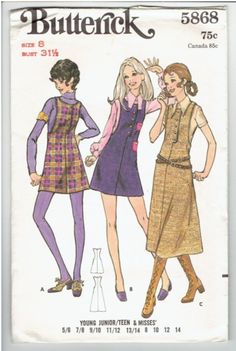 Biba Clothing, Jumper Dress Pattern, Vintage Sewing Patterns Free, Butterick Dress Patterns, Vintage Clothes Patterns, 1970s Sewing Patterns, 60s And 70s Fashion, Dress History, Retro Fashion Women