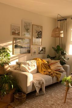 a living room filled with furniture and lots of plants