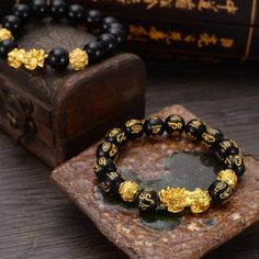 PIXIU Beads Bracelet Lucky Health Wealth Energy Couple Bracelets – Atom Oracle Black Obsidian Bracelet, Buddhist Jewellery, Beaded Bangles Bracelets, Gold Necklace Indian, Obsidian Bracelet, Asian Jewelry, Beaded Necklace Designs, Obsidian Stone, Lucky Bracelet