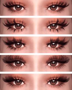 four different views of the same woman's eyes with long lashes and false eyelashes