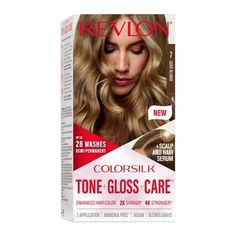 ColorSilk Tone + Gloss + Care is a multi-benefit hair color that enhances your color and leaves hair 2X shinier* and 4X stronger*. The Leave In Scalp & Hair Serum cares for your scalp and hair. Clinically proven with 93% showing an increase in scalp hydration. Commitment shy? This demi-permanent hair color lasts up to 28 washes with no harsh root grow-out effect. The gentle formula is ammonia free**, vegan and has up to 90% natural ingredients. Got some grays? This color blends grays with up to 60% coverage. Size: 3.43in L x 2.01in W x 6.73in H.  Color: Brown. Scalp Hydration, Demi Permanent Hair Color, Revlon Colorsilk, Dark Ash Blonde, Demi Permanent, Hair Gloss, Color Conditioner, Hair Color Cream, Sandy Blonde